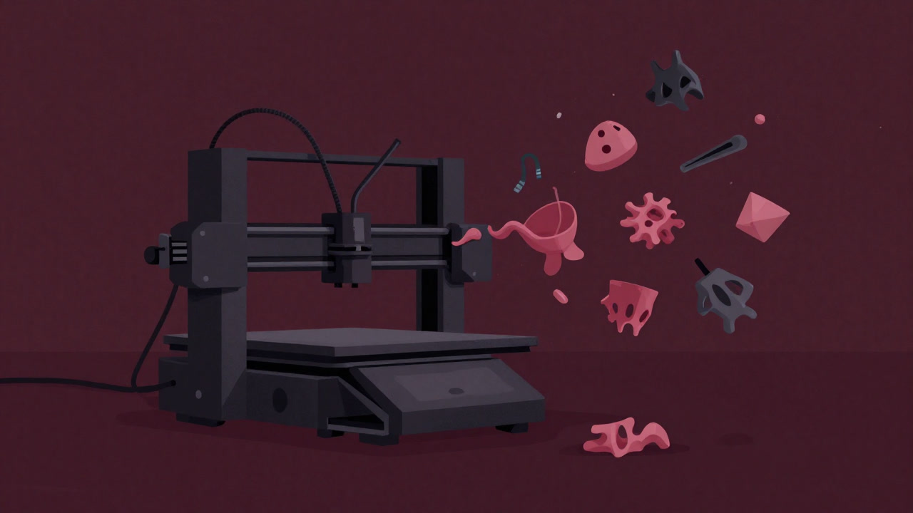 工房の片隅で、奇妙な形状を吐き出し続ける3Dプリンターの画像