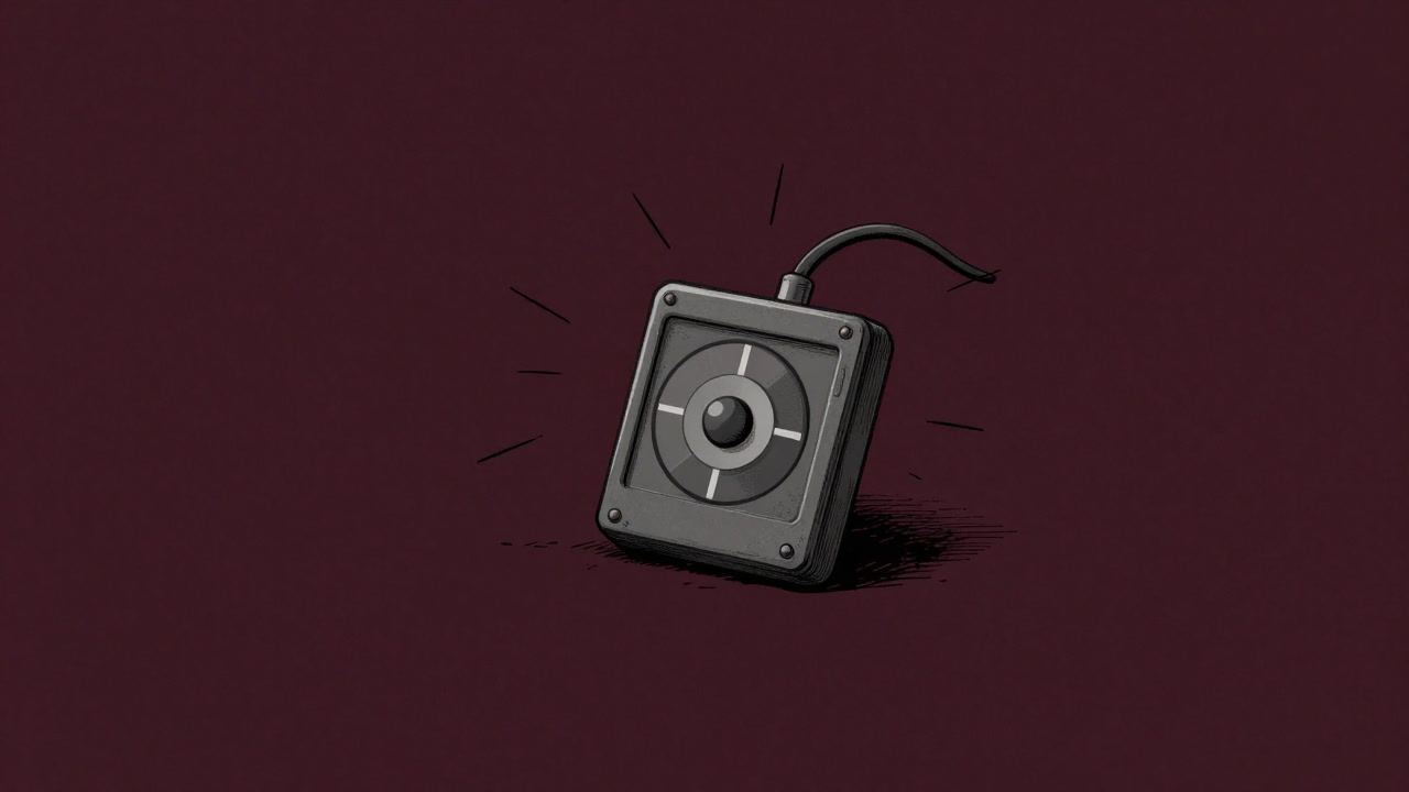 Illustration of a palm-sized square device shaking as if afraid of unseen forces.