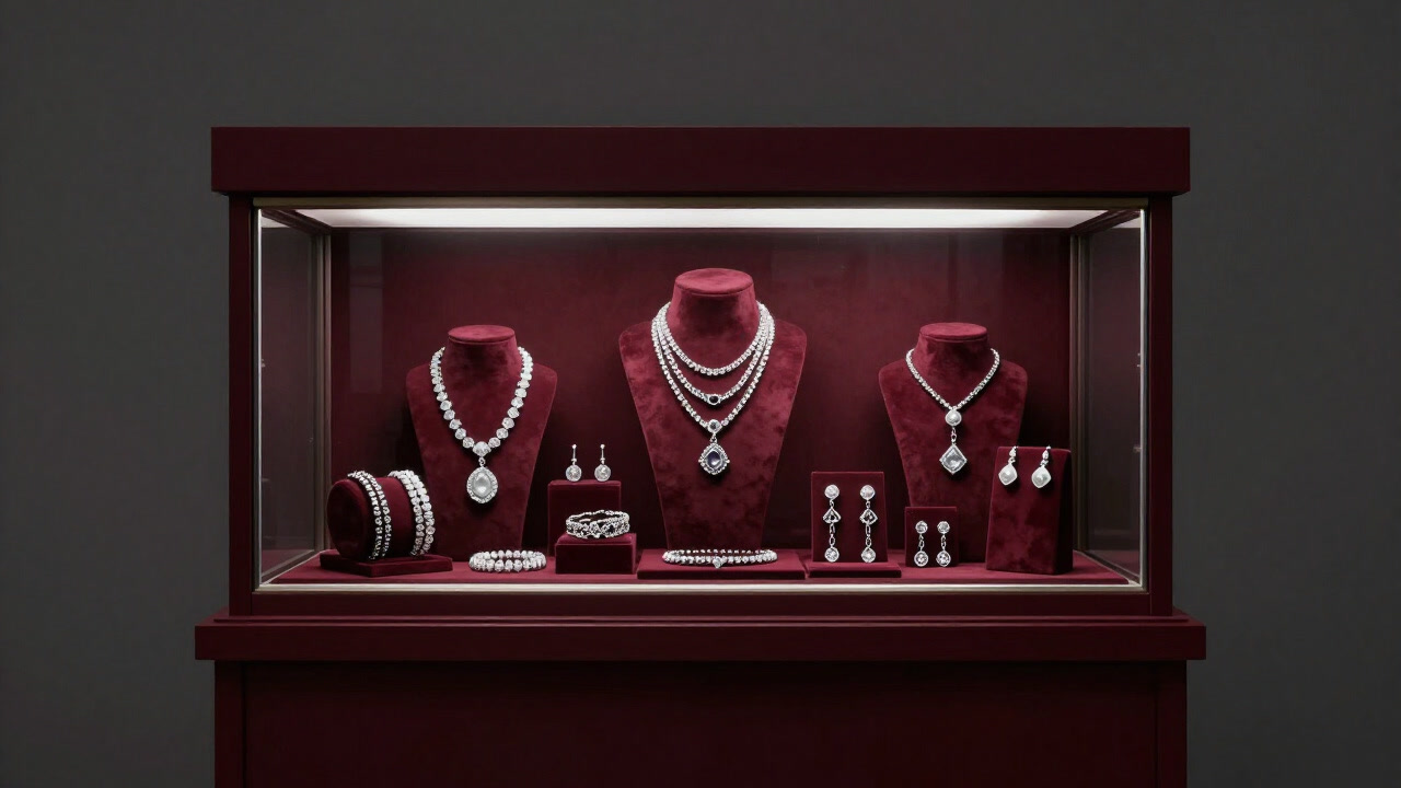 店頭のショーケースに並べられた、キラキラ光るアクセサリーたち。