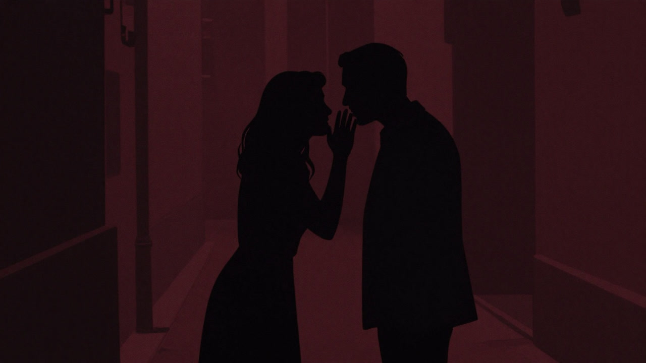 Silhouette of shadowy accomplices whispering to each other in the dark