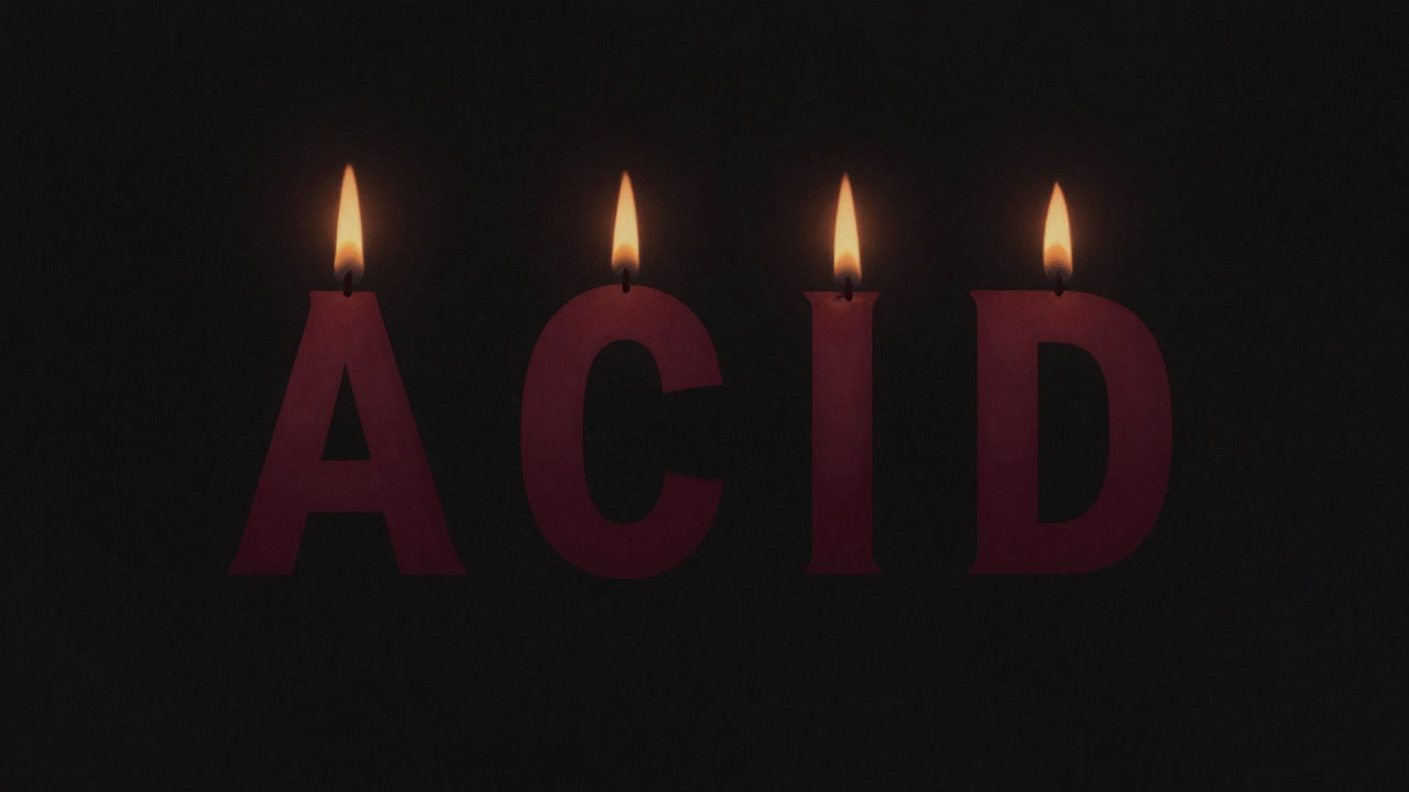 暗闇の中、ACIDの文字がロウソクの炎のように揺らめくイラスト