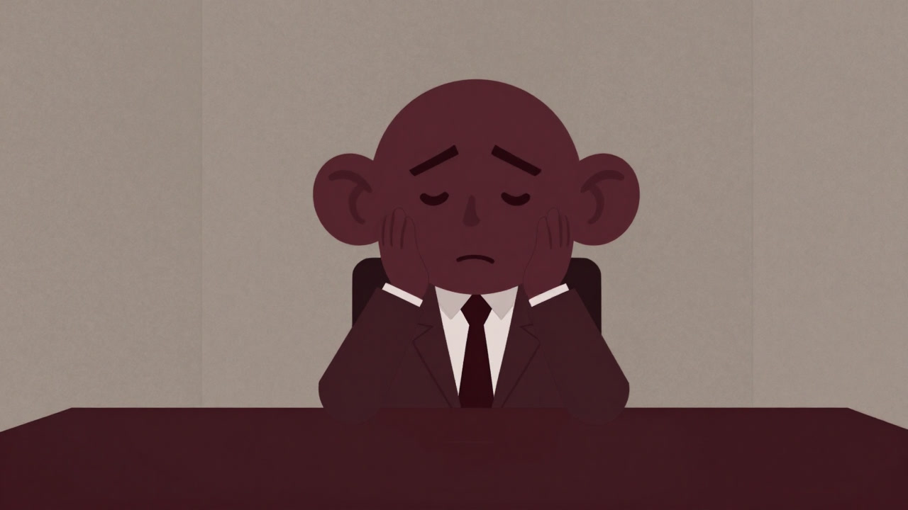 Illustration of a humanoid figure with oversized ears nodding silently in a conference room
