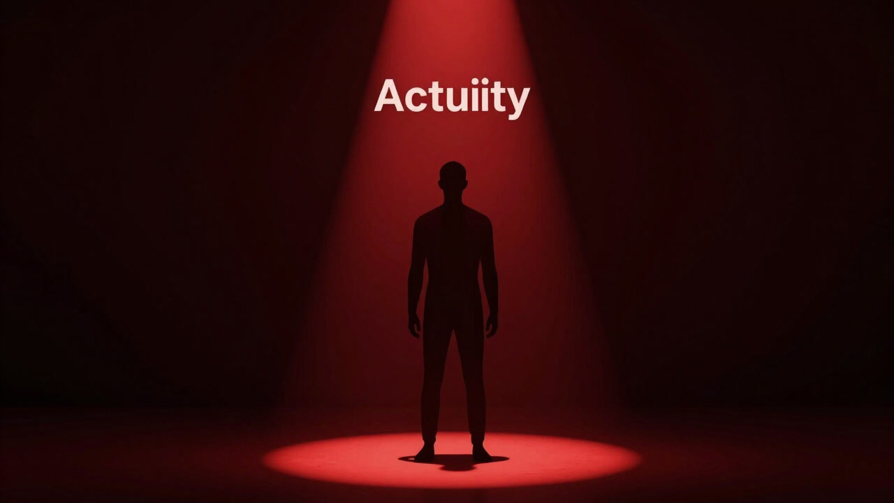 舞台の幕が引かれ、真っ赤なスポットライトに照らされる「現実性」という名の影のような存在。