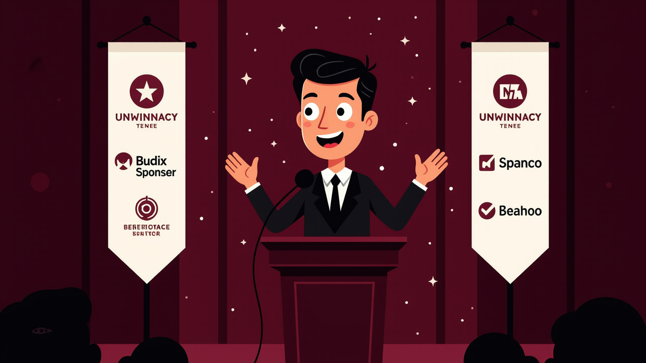 Illustration of a symbolic character of advocacy gripping a microphone on a podium, delivering a fiery speech