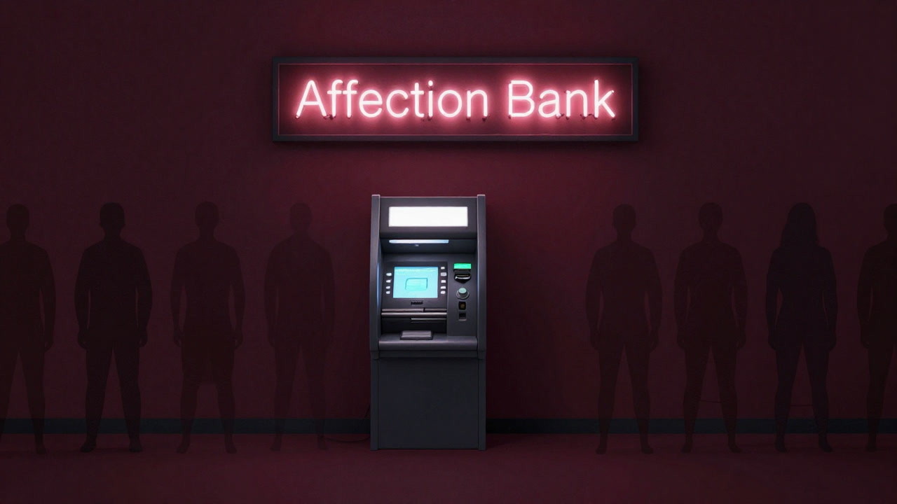 人々が行列を作るATM前で、ただ淡々と光る『愛情銀行』の看板の画像