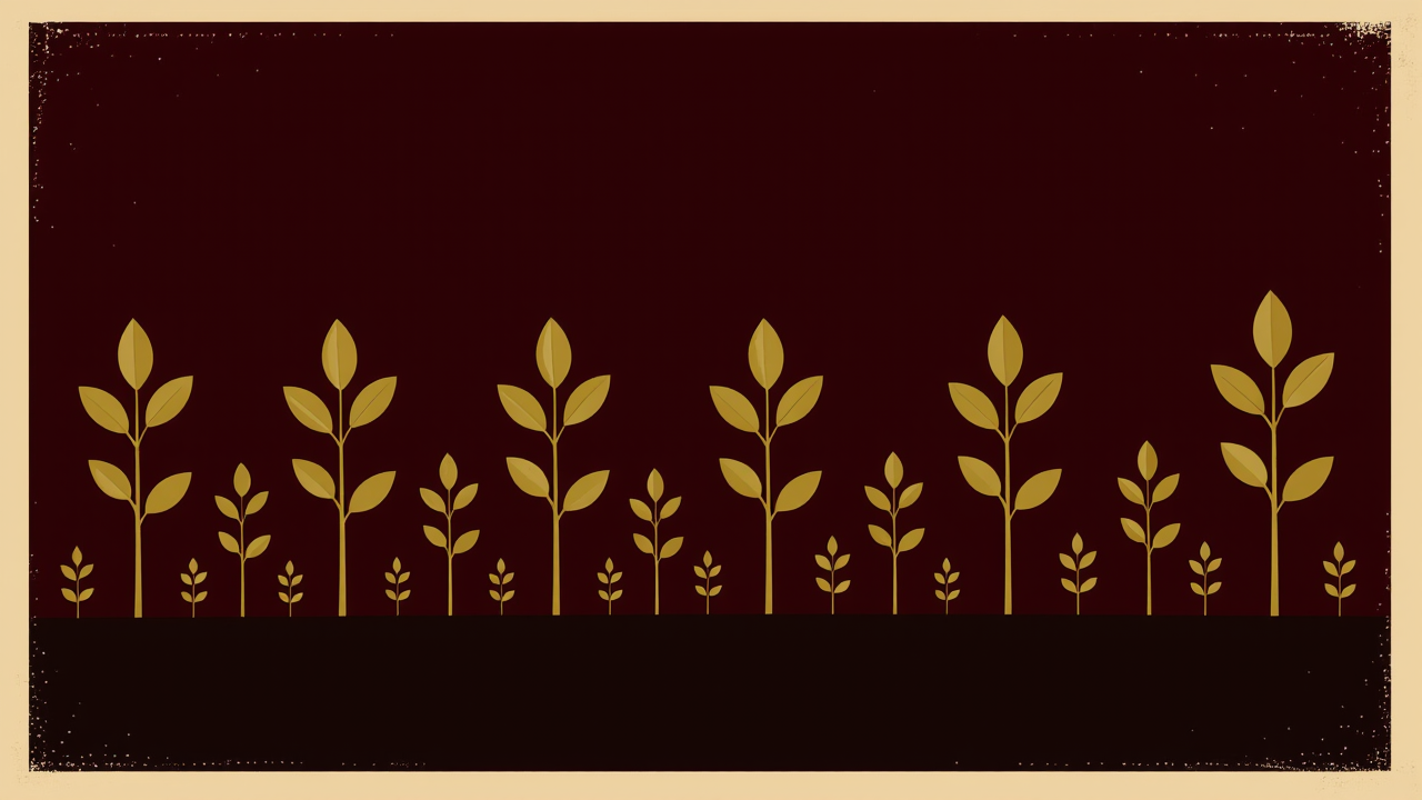 Illustration of rows of saplings bearing the weight of modern goodwill