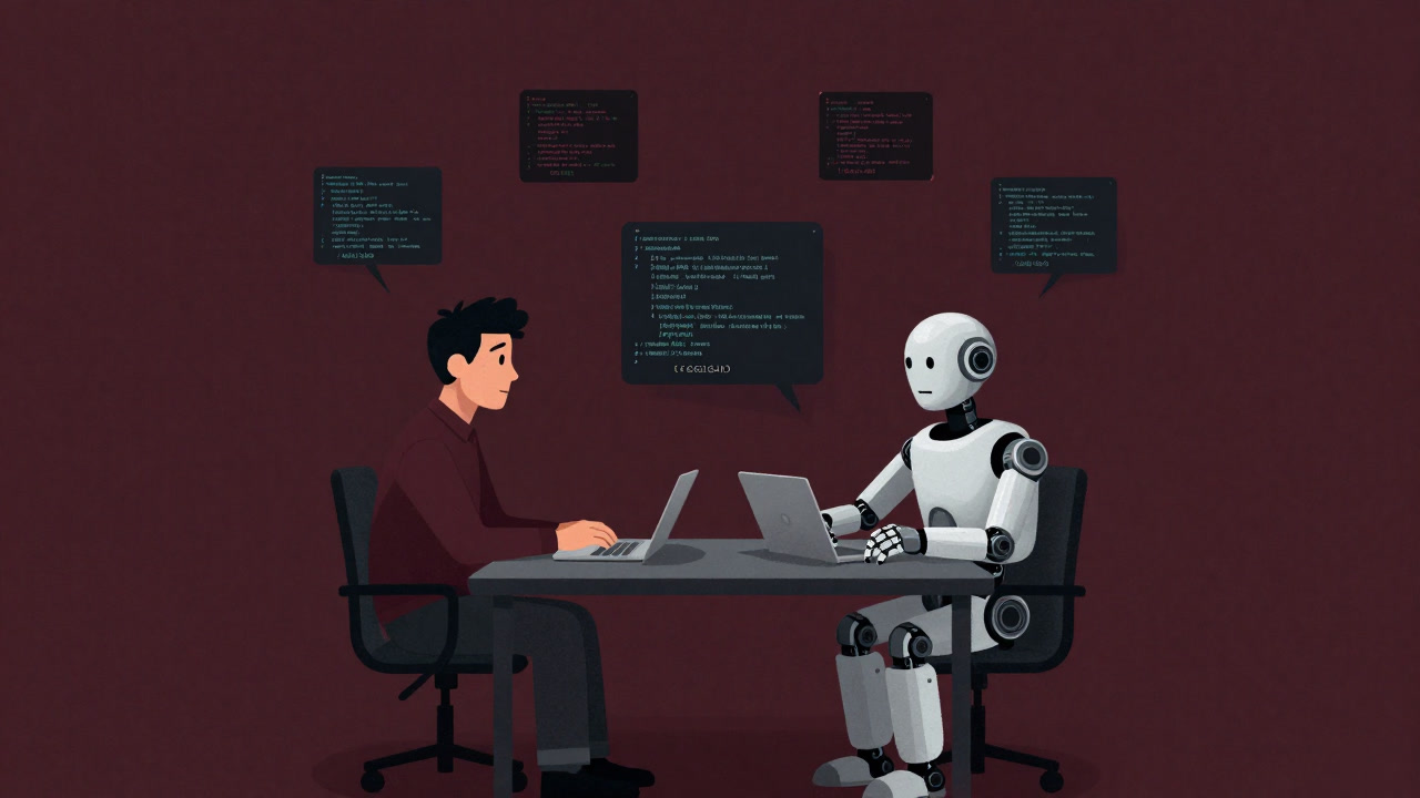 人間とロボットが向かい合い、お互いのコードと思想をすり合わせようと苦悶するシーン