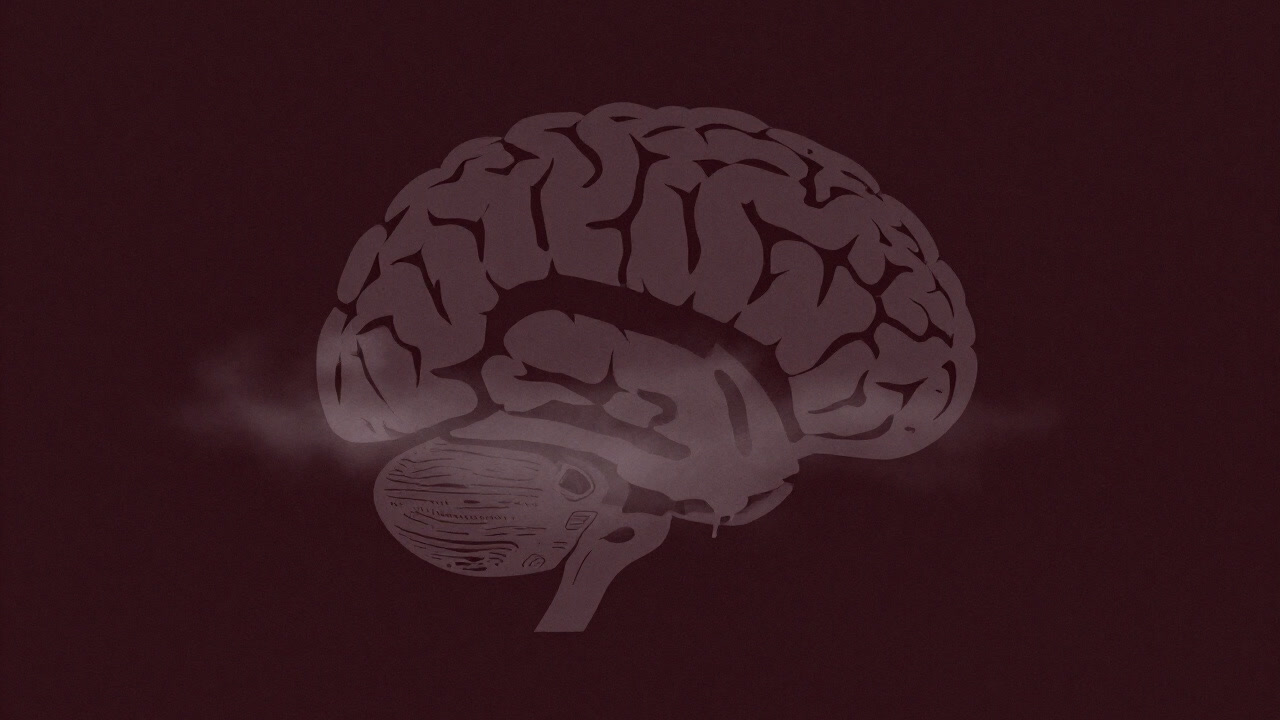 霧に包まれた脳のシルエットがぼんやり浮かび上がるイメージ
