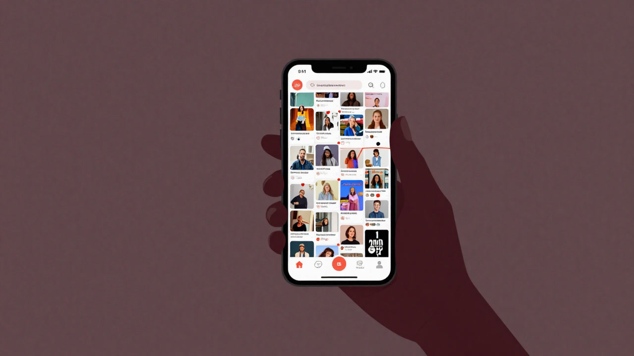 Image of hands holding a smartphone screen filled with colorful anniversary posts.