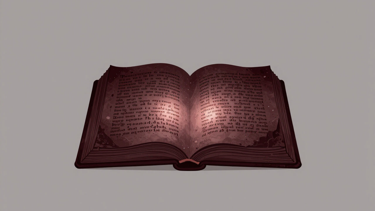 An ancient book with arcane text glowing in dim light