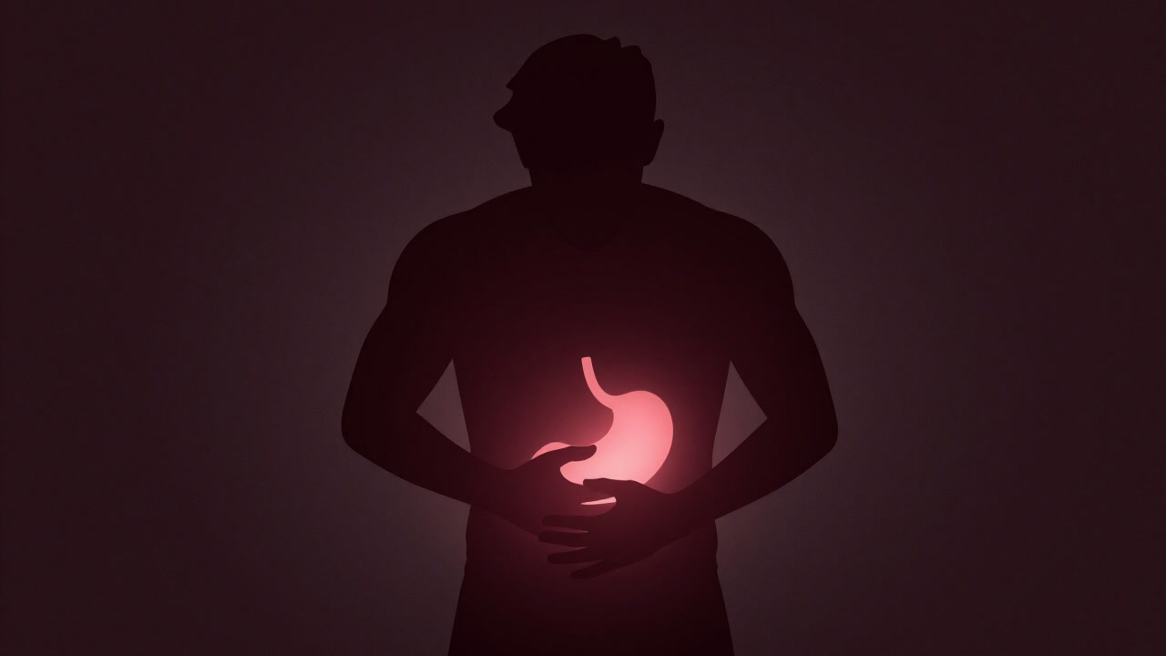 空っぽの胃袋が悲鳴を上げているように見える、人間のシルエット