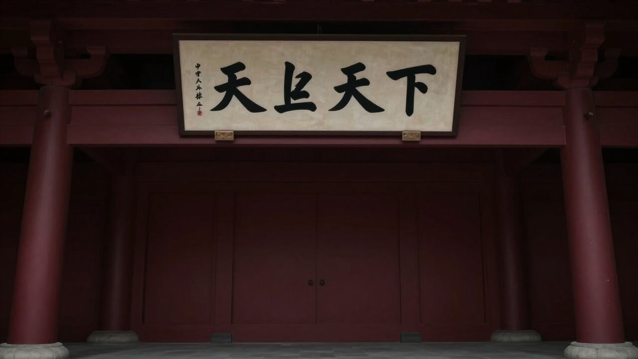 古びた掛け軸に『天上天下』とだけ書かれ、誰の心も打たない寂しい寺院の一角の写真