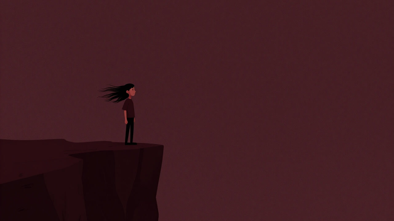 崖の上に一人立ち、周囲から切り離された姿の人影