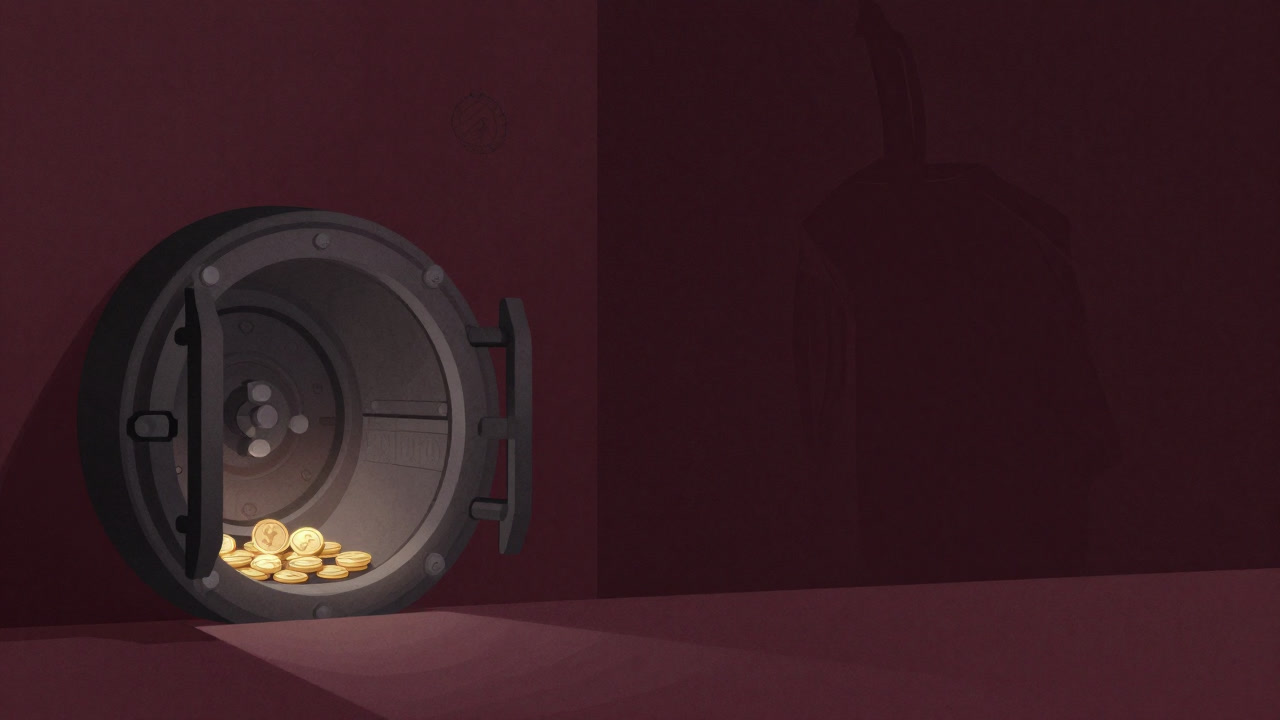 Illustration of shining coins next to dark shadows inside a vault