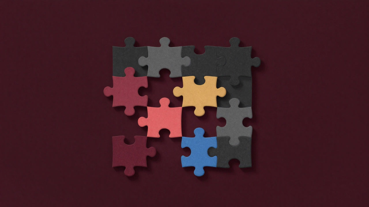 Puzzle pieces of different colors being repainted the same color