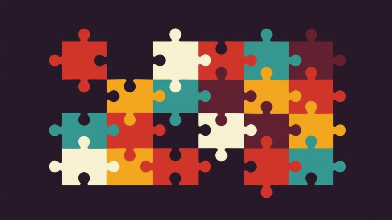Puzzle pieces of different colors being repainted the same color