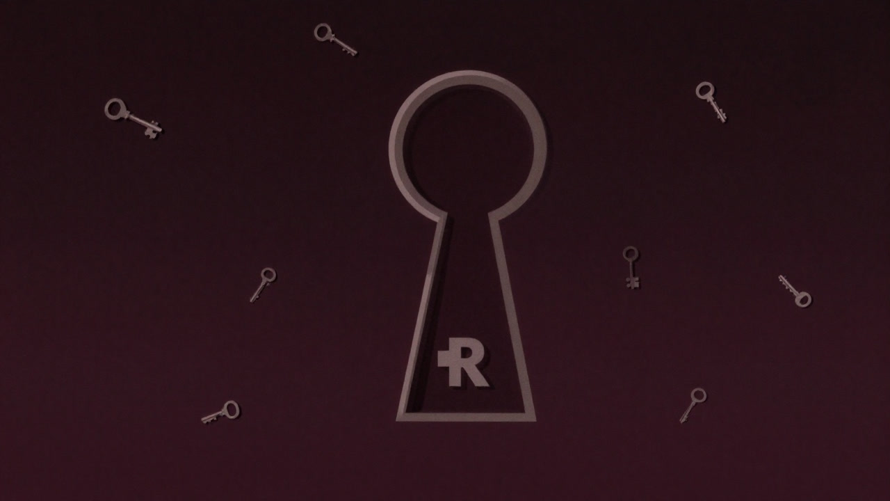 鍵穴のような形をした巨大な公開鍵が夜空に浮かび、無数の小さな秘密鍵が群がる幻想的な絵