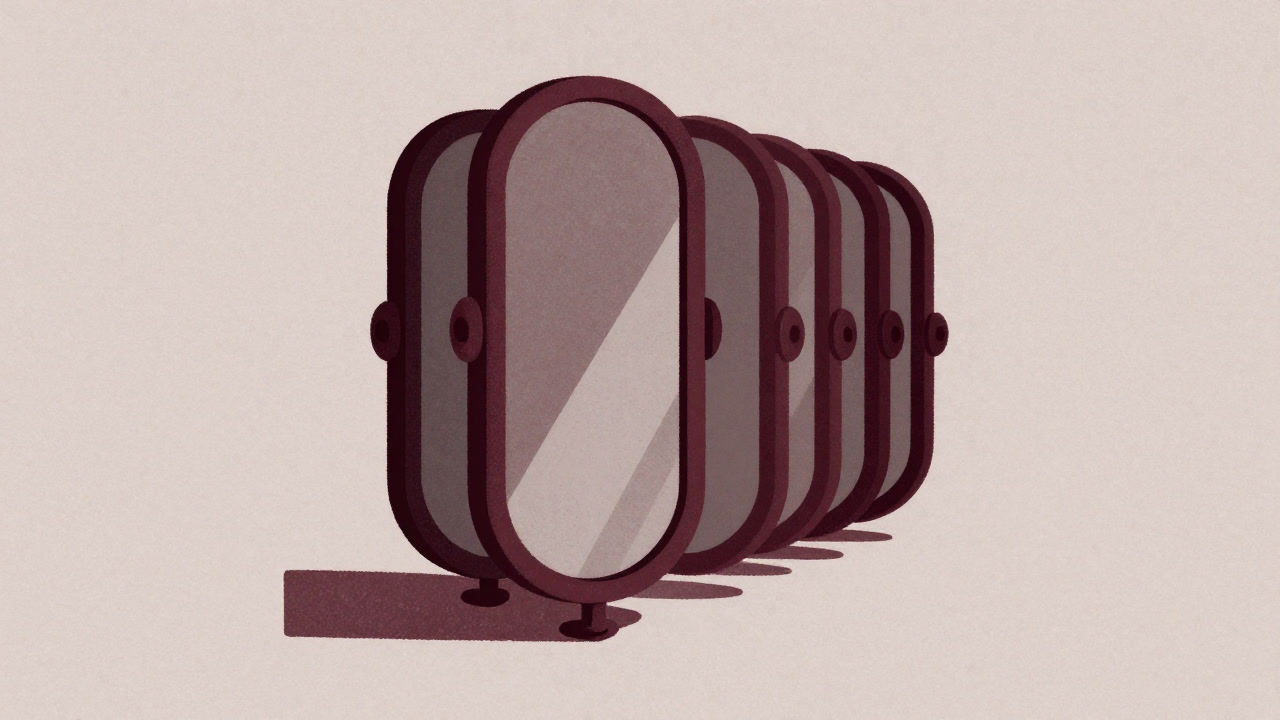 Illustration of a machine endlessly reflecting itself to compress data