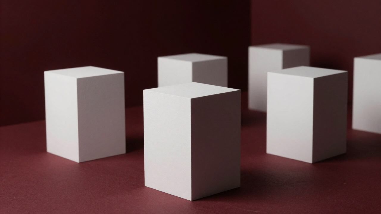 白い立方体状の建築模型が無愛想に並ぶ写真