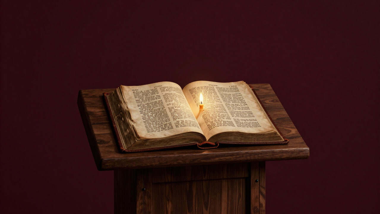 Image of an ancient parchment Bible page illuminated by candlelight