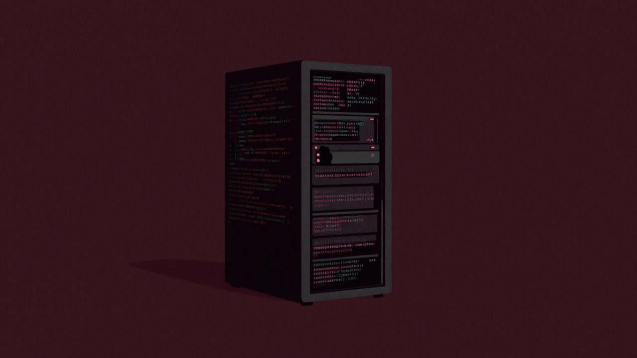 Silhouette of a personified server surrounded by countless code and numbers, looking bewildered