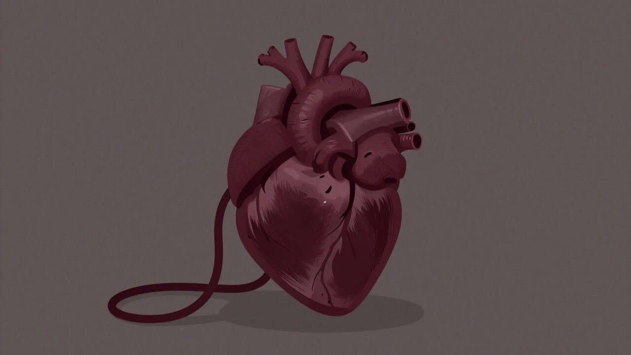 Illustration of a human-like heart being entangled and manipulated by blood pressure cuff tubes