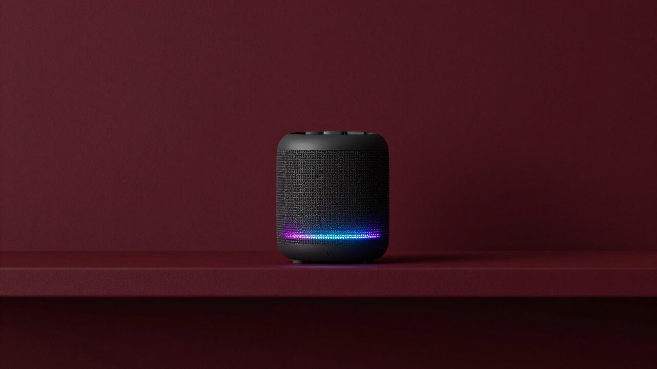 リビングで無意味に光り輝きながら、静かに存在を主張する小型のbluetoothスピーカーの画像