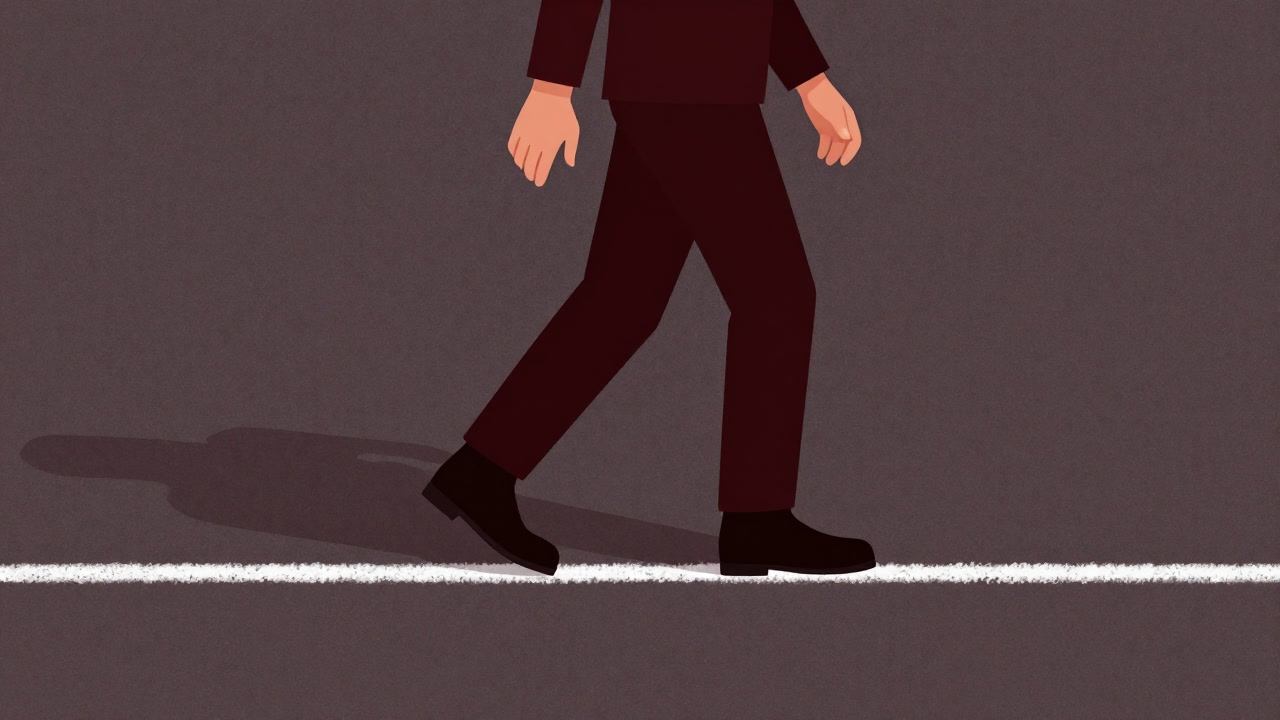 地面に描かれた境界線を躊躇なく踏み越える人物のシルエット