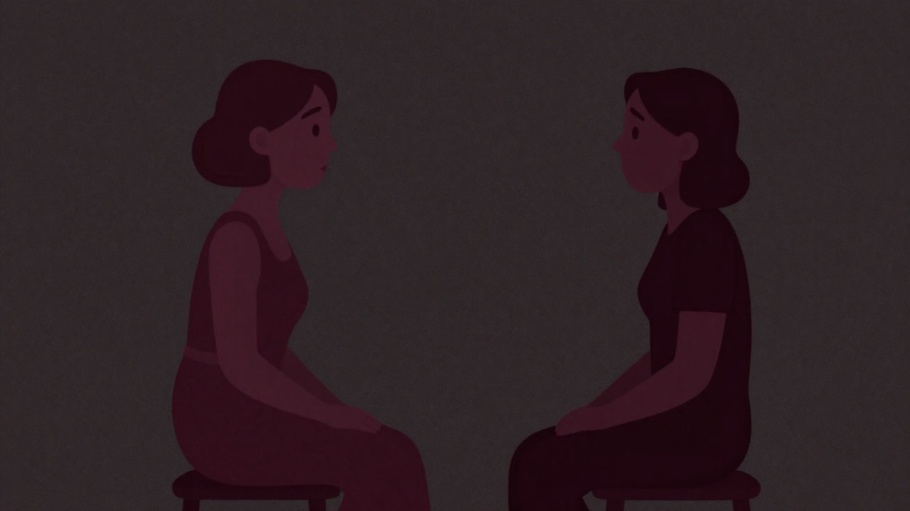 A couple synchronizing their breaths in silence, comically illustrated