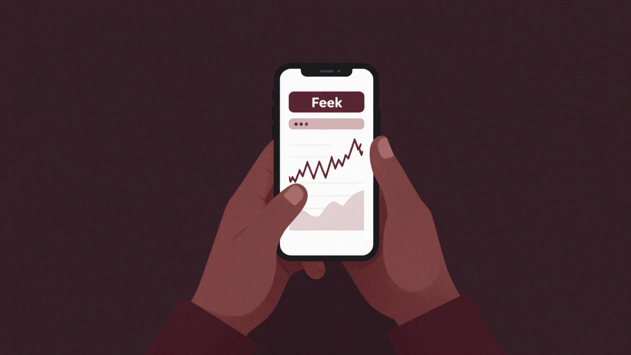 Illustration of an investor’s hands clutching a trembling smartphone surrounded by charts and fee statements