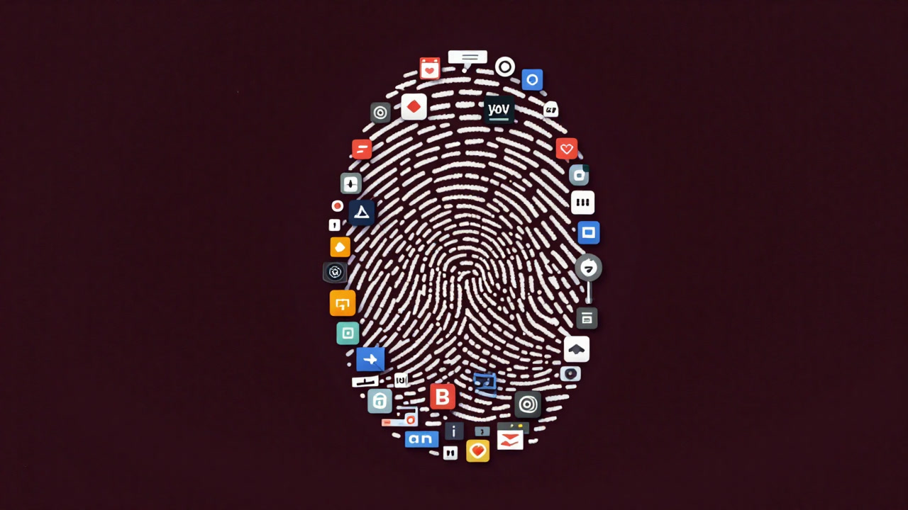 多彩なブラウザアイコンが指紋の模様を描くイラスト
