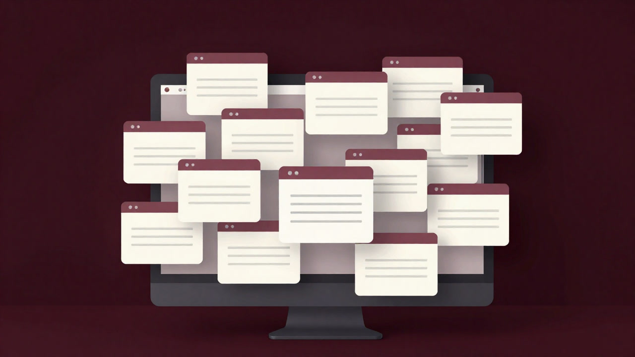 パソコン画面に大量のカレンダー招待が重なり合って表示され、圧迫感を漂わせる画像