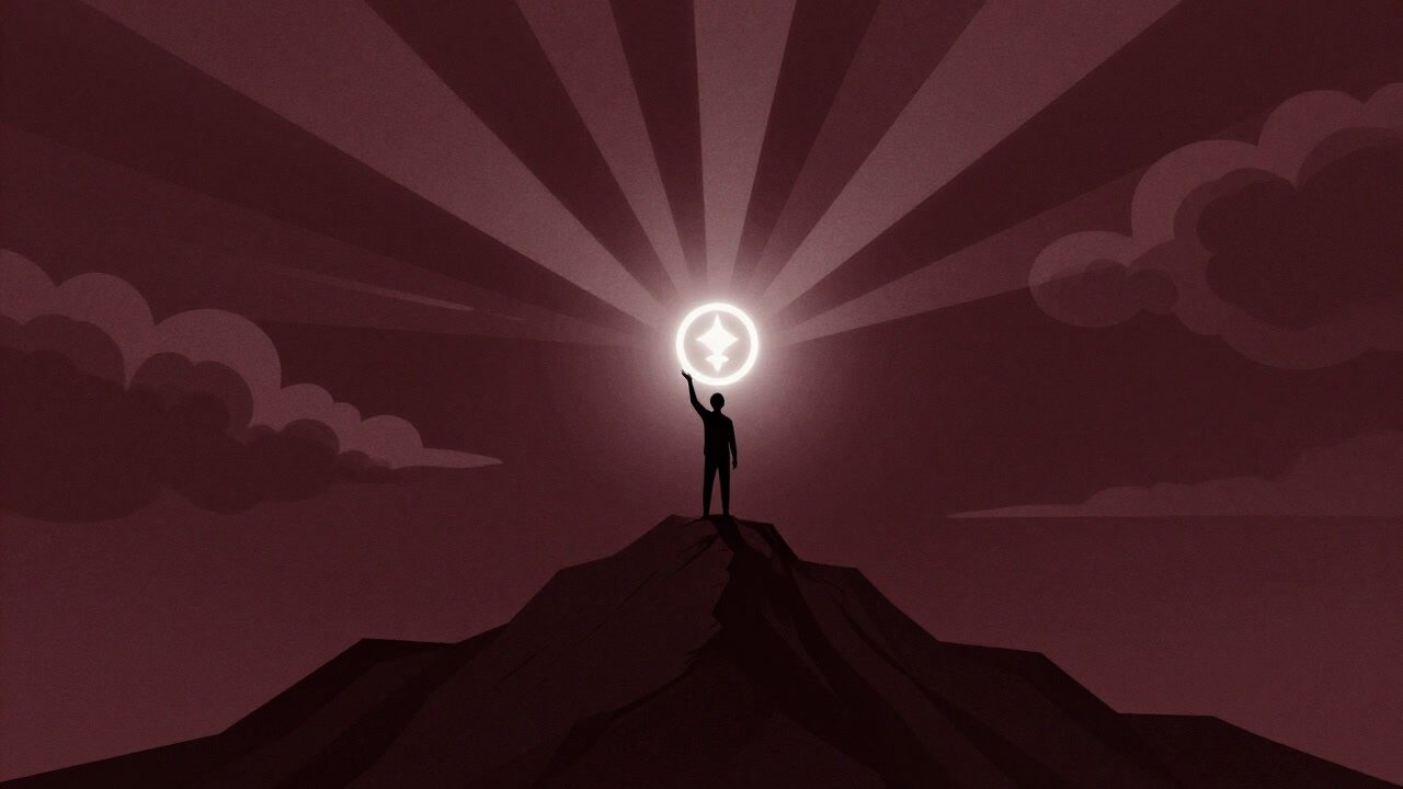 Silhouette of a person on a mountaintop bathed in light, clutching a symbol of their calling