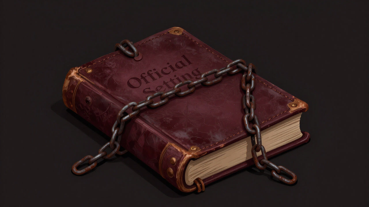 古びた書物に錆びた鎖が巻き付けられ、その表紙に『公式設定』と刻まれた画像