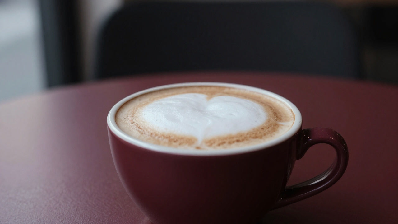 カフェのテーブルに置かれ、豊かな泡が崩れかけているカプチーノの写真