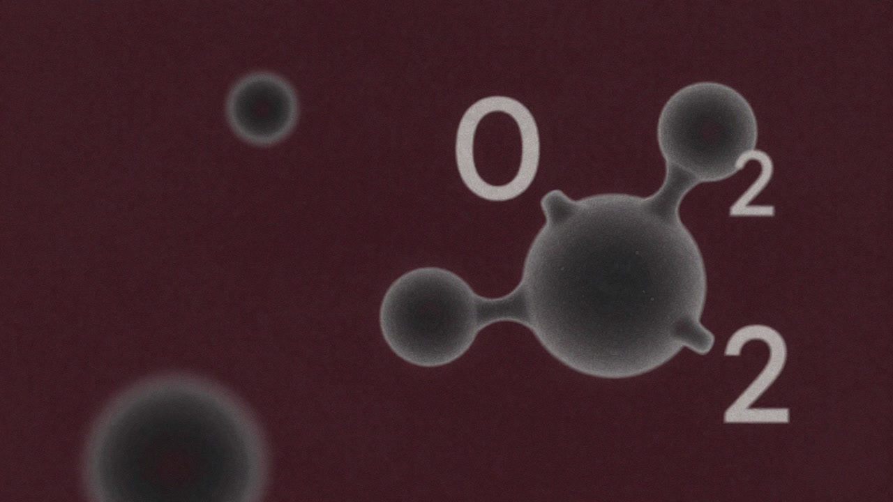 二酸化炭素分子が薄暗い空気中を漂うイメージ