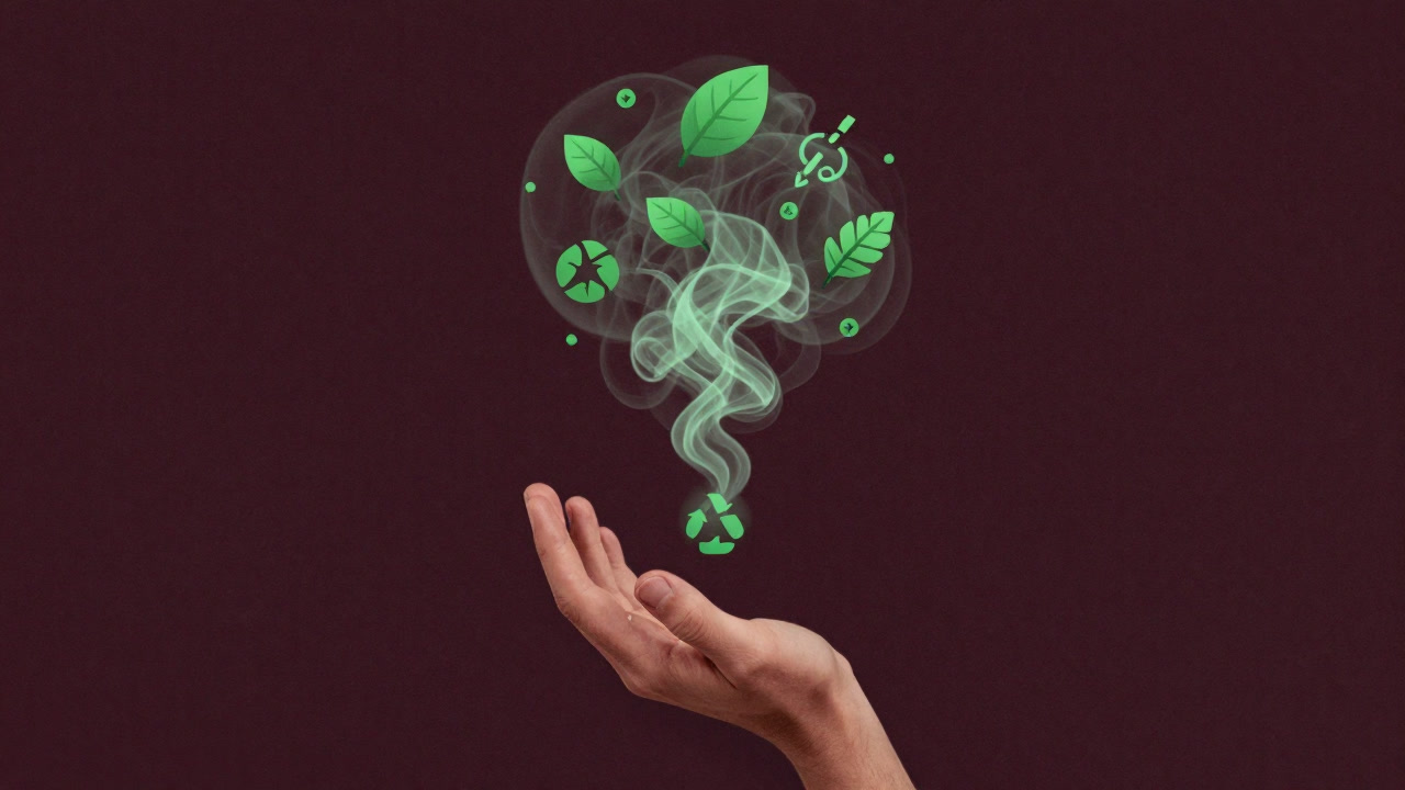 Illustration of green smoke swirling around a palm