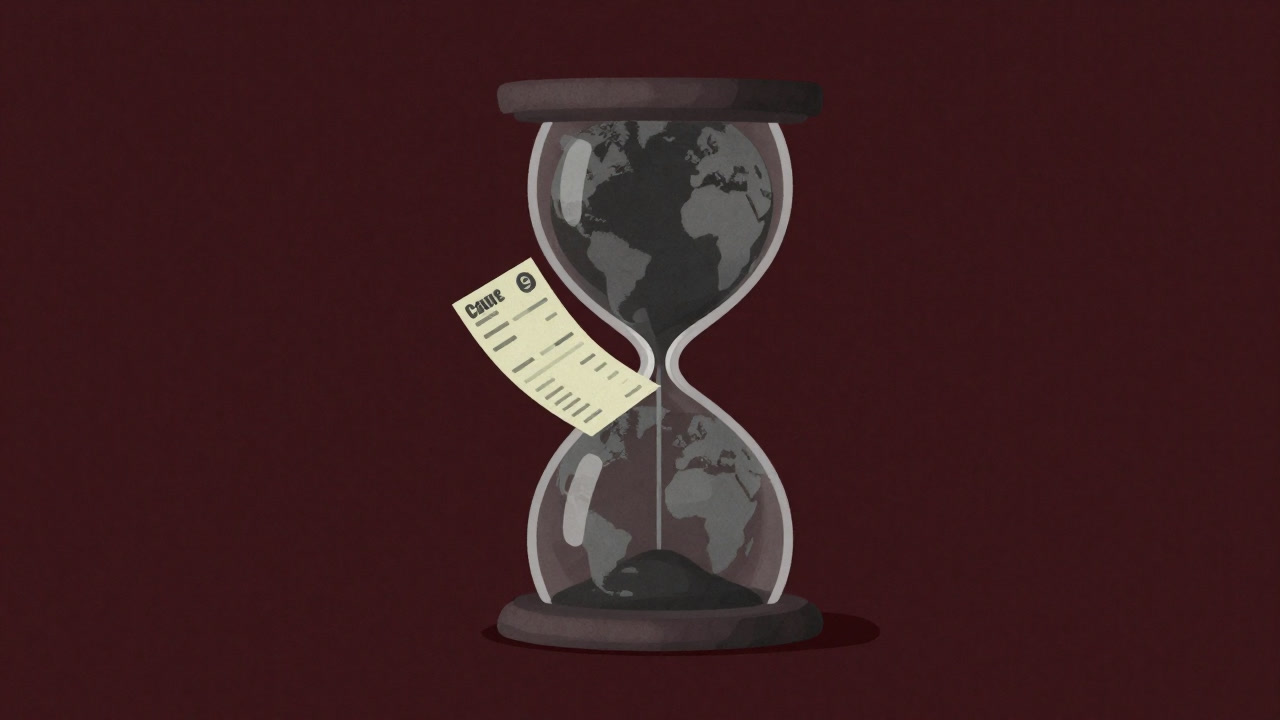 Illustration of earth trapped inside an hourglass, clutching an invoice