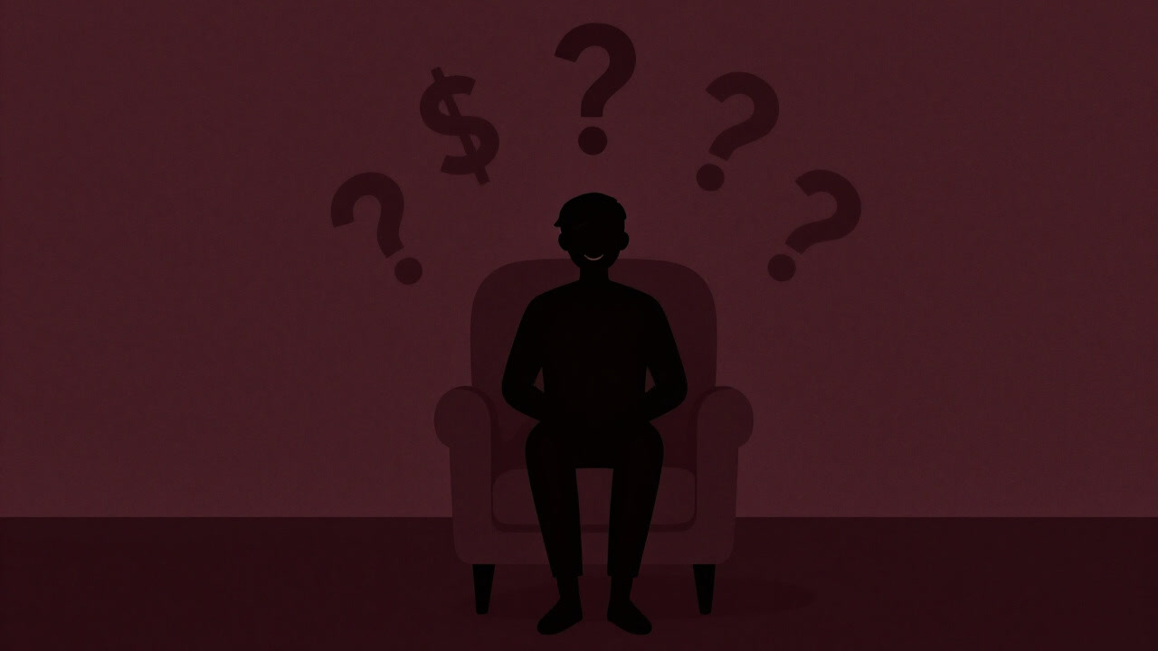 Silhouette of a person sitting in a salon chair, smiling while secretly holding anxiety about the future