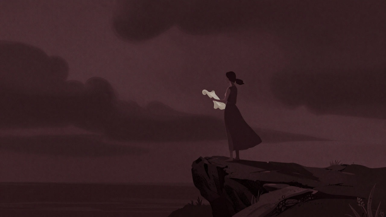 Silhouette of the prophet Cassandra standing alone lamenting the future