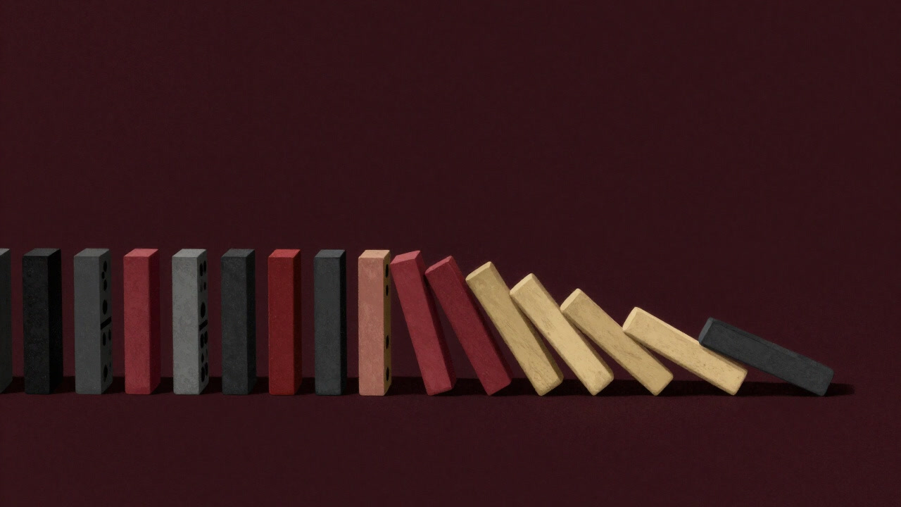 Illustration of the first domino standing quietly in darkness