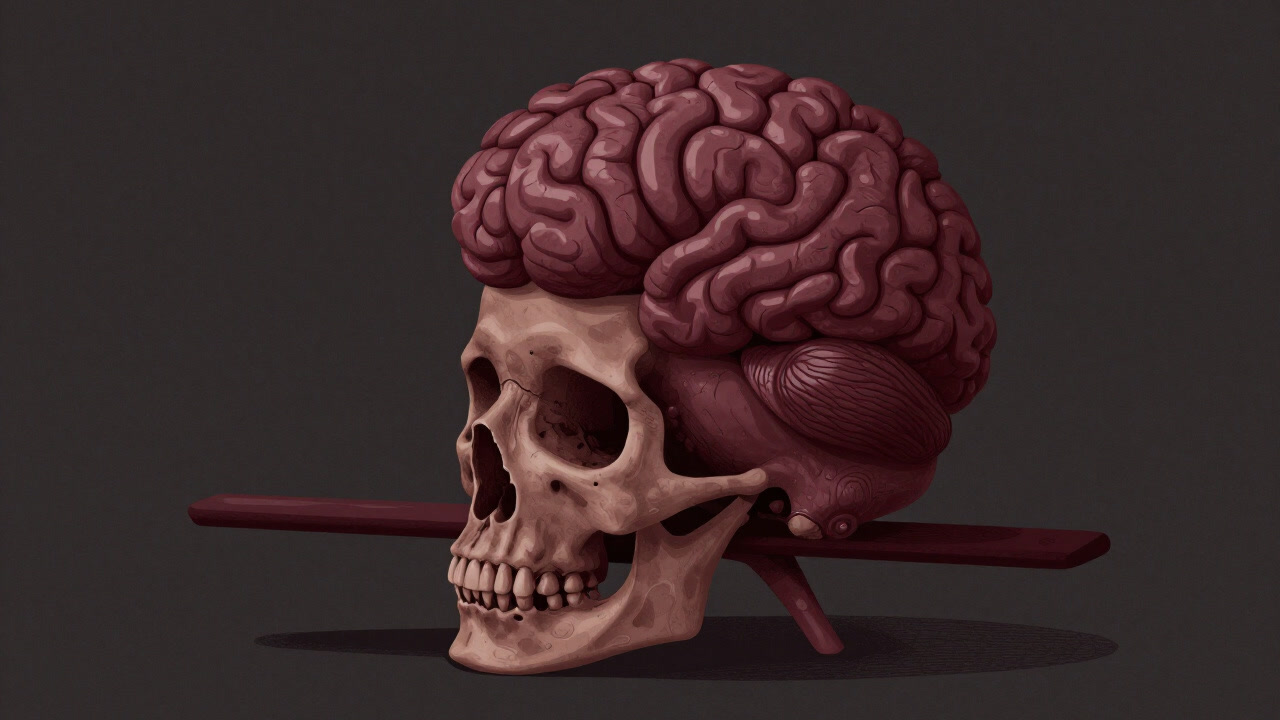 頭蓋骨の中で小さな神官のように厳かにバランスをとる小脳のイラスト