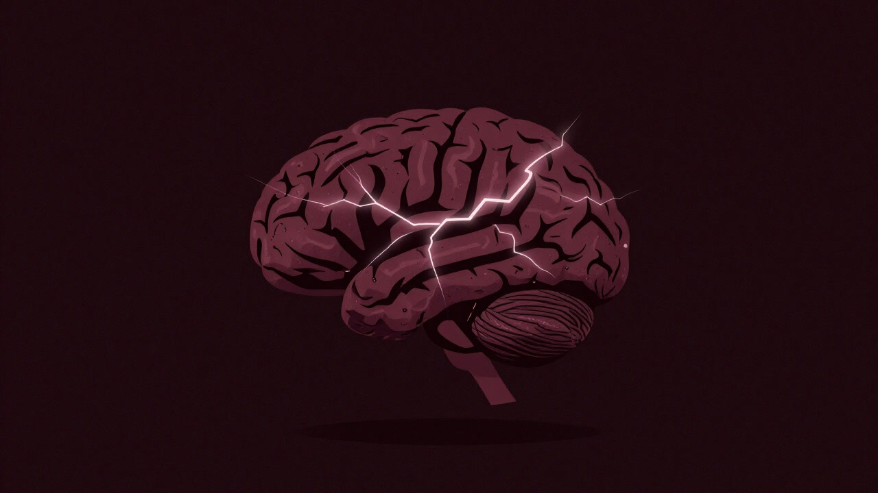Abstract silhouette of a brain floating in darkness with electric signals flashing like lightning.