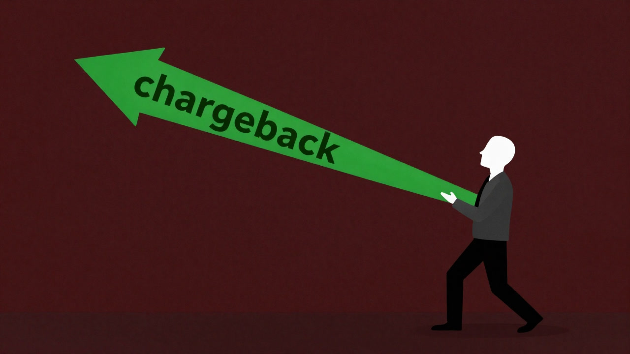 Illustration of a merchant being pierced by reversal arrows in a card transaction