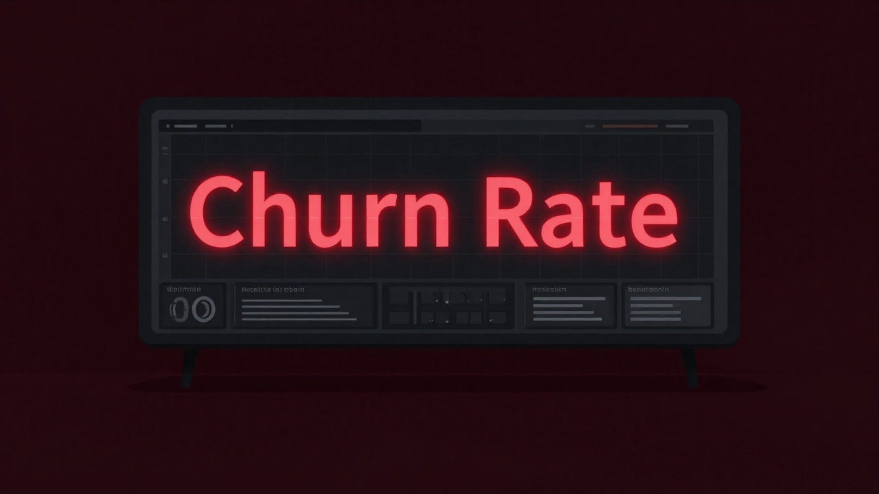 Eerie image of a desolate dashboard with a red flashing churn rate figure looming