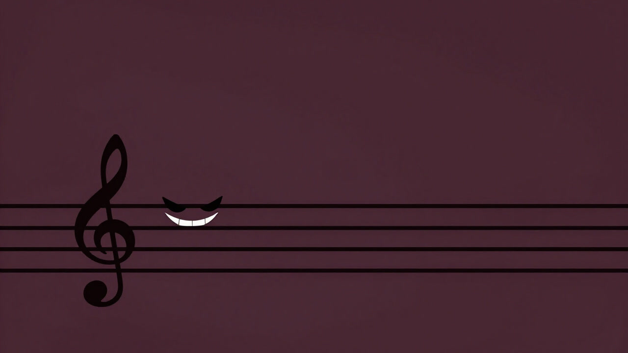 Illustration of a treble clef at the left edge of the staff, grinning mischievously