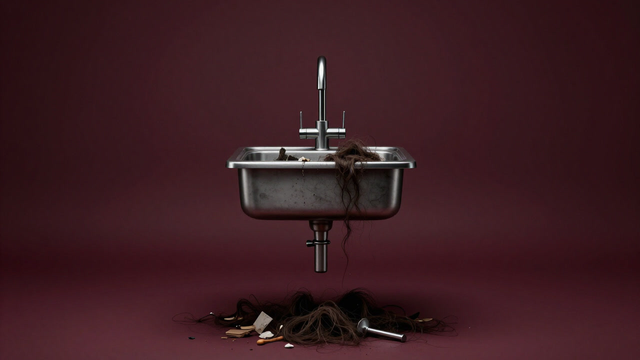 Image of a kitchen sink buried under overflowing debris from a clogged drain