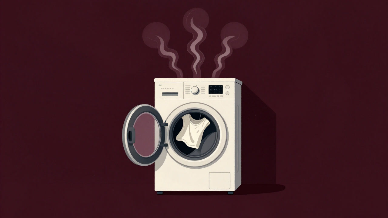Illustration of a clothes dryer entangled in static electricity clinging to fabrics