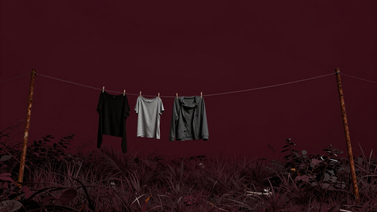 Photo of an old clothesline standing in a yard, quietly weathered and rusted.