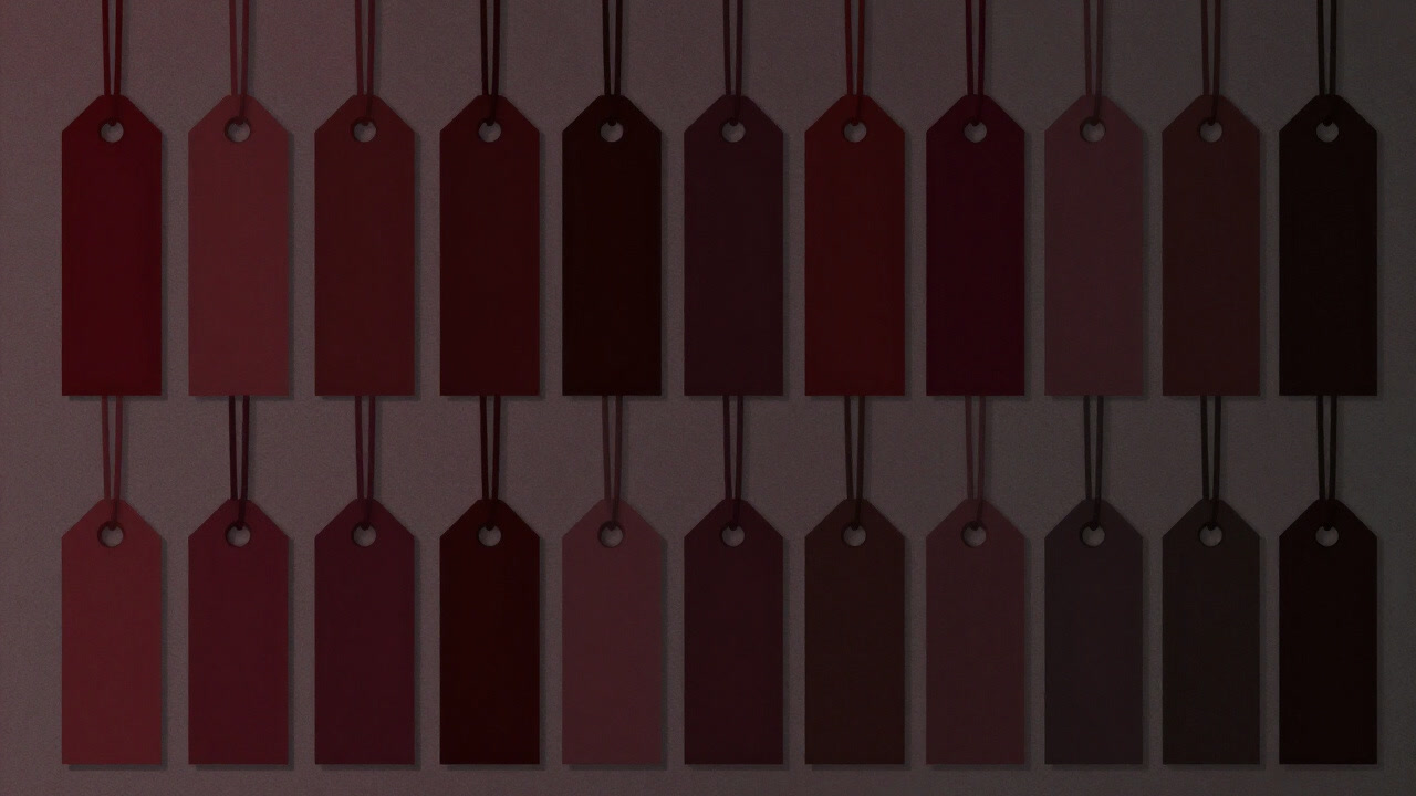 不気味に無数の色見本が並び、まるで囚人の名札のように番号が振られたカラーパレットのイメージ